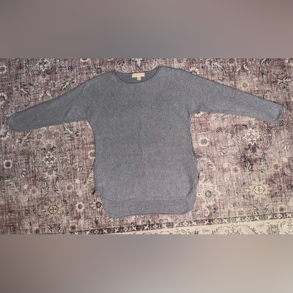 Michael Kors Gray Long Sleeve Sweater Dolman Knit Zipper Detail Women Large EUC